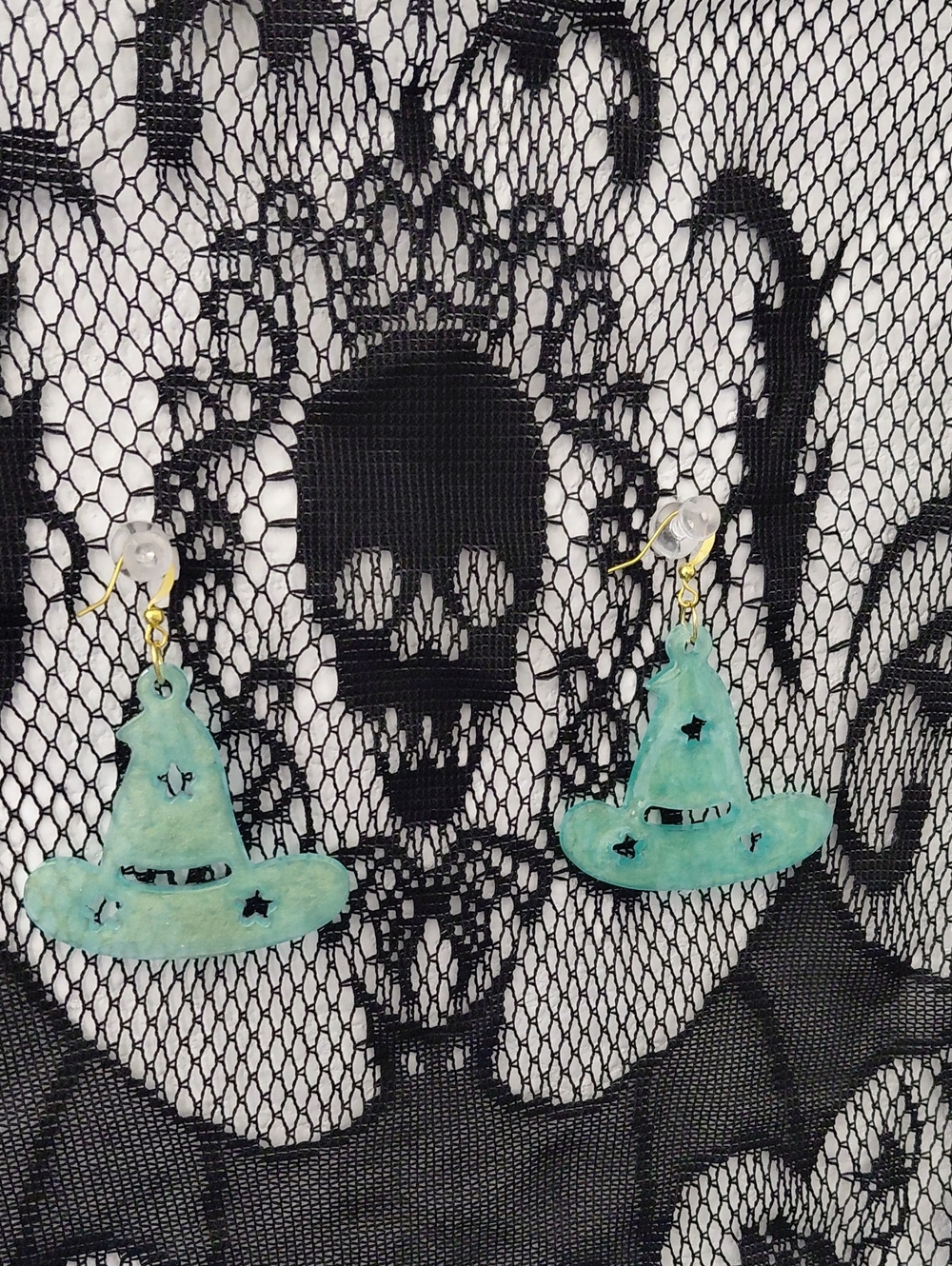 Hand Crafted Turquoise Witch Hat Dangle Earrings